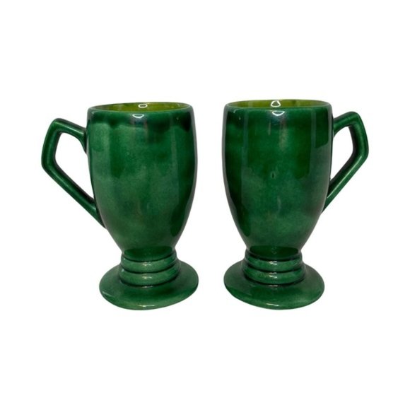 Large Pottery Pedestal Set of 2 Mugs - Picture 1 of 7